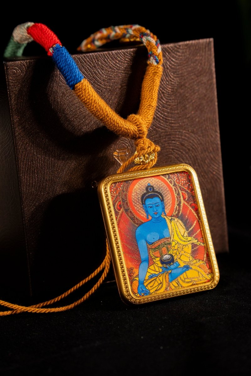 Medicine Buddha - The Lapis Lazuli Light Buddha of Healing and LongevityTeacher of the Eastern Pure Lapis Lazuli World Titanium Alloy Shell - Thangka Art Space